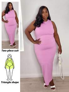 Truni Lacenleopard Plus Women Knitted Solid Color Bodycon Dress, For Pear Triangle Body Shape