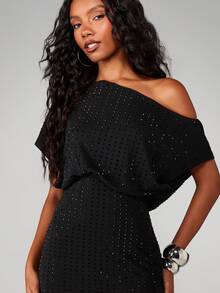 MISSGUIDED Bara axlar, diamantutsmyckad miniklänning med rynkad midja och fest- och kvällsklänning - Svart - Visa 5