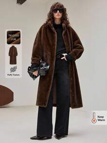Ontre 女士高领长袖仿皮草长款外套，复古贵族风，奢华显贵，适合情人节、节日、婚礼宾客、冬季必备、派对、正式场合、姐妹聚会、晚宴约会、下午茶、郊游等场合，保暖舒适。 - 咖啡棕 - 查看 1