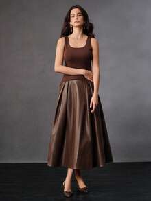 Anewsta Women's Elegant Vintage Elastic Knit Spaghetti Strap Flared Dress, Brown Coffee Color, Suitable For Winter, Christmas, New Year Party - Coffee - View 5