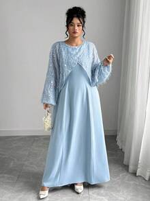 Elenzga Vestido elegante con mangas de murciélago con lentejuelas de talla grande, para uso en fiestas, primavera/otoño