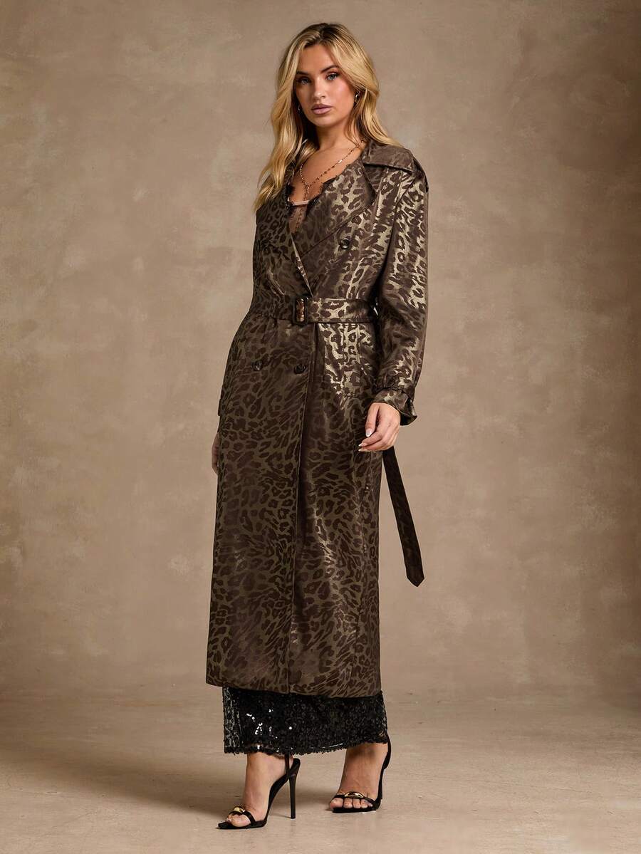 Glamine Áo khoác trench coat họa tiết da báo dành cho nữ, mùa thu - Nhiều màu - Xem 1