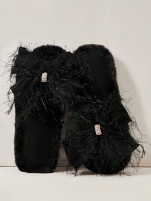 Cuccoo 女士家居拖鞋，简约时尚休闲日常穿着，适合圣诞节和新年假期氛围秋冬季 - 黑色 - 查看 1