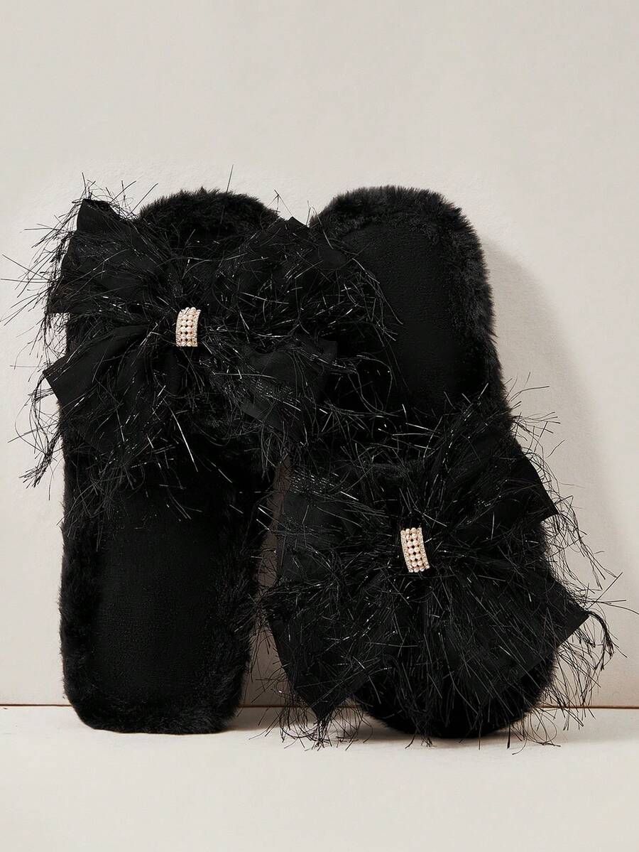 Cuccoo 女士家居拖鞋，简约时尚休闲日常穿着，适合圣诞节和新年假期氛围秋冬季 - 黑色 - 查看 1