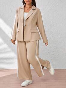 EMERY ROSE Conjunto de dos piezas de blazer con cuello entallado y pantalones sueltos para mujer, talla grande, otoño/invierno