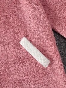 SHEIN Sparklyn 少女粉色毛茸茸泰迪夾克 3D熊耳連帽外套 可愛蝴蝶結 柔軟保暖 寬鬆休閒 校園 Y2K Coquette 風格街頭外套 - 粉色 - 查看 5