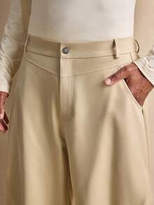 AKNOTIC Men Solid Color Pocket Loose Casual Wide Leg Pants, Fall - Apricot - View 3