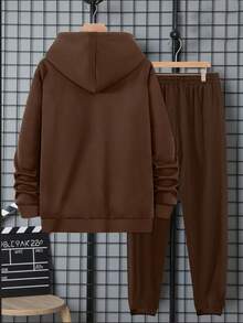 Manfinity Homme Bộ đồ nỉ có mũ trùm đầu dành cho nam, họa tiết đầu hươu, phong cách thường ngày, phù hợp để đi làm hàng ngày, trang phục mùa thu/đông - Cà phê nâu - Xem 2