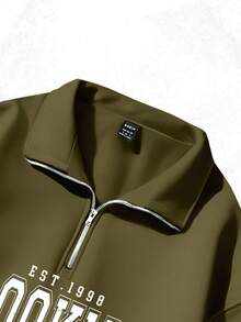 Attitoon Attitoon Retro American Campus Style Casual Oversized Unisex Women's Loose Half-Zip High Neck Fleece Hoodie, Suitable For Autumn/Winter