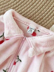 SHEIN Baby Girl Cherry Pattern Long Sleeve Zip-Up Fleece Jacket, Autumn/Winter