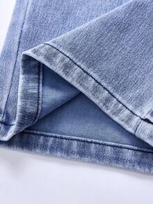 SHEIN Tween Girl 休闲水洗阔腿牛仔裤 - 中等水洗藍 - 查看 6