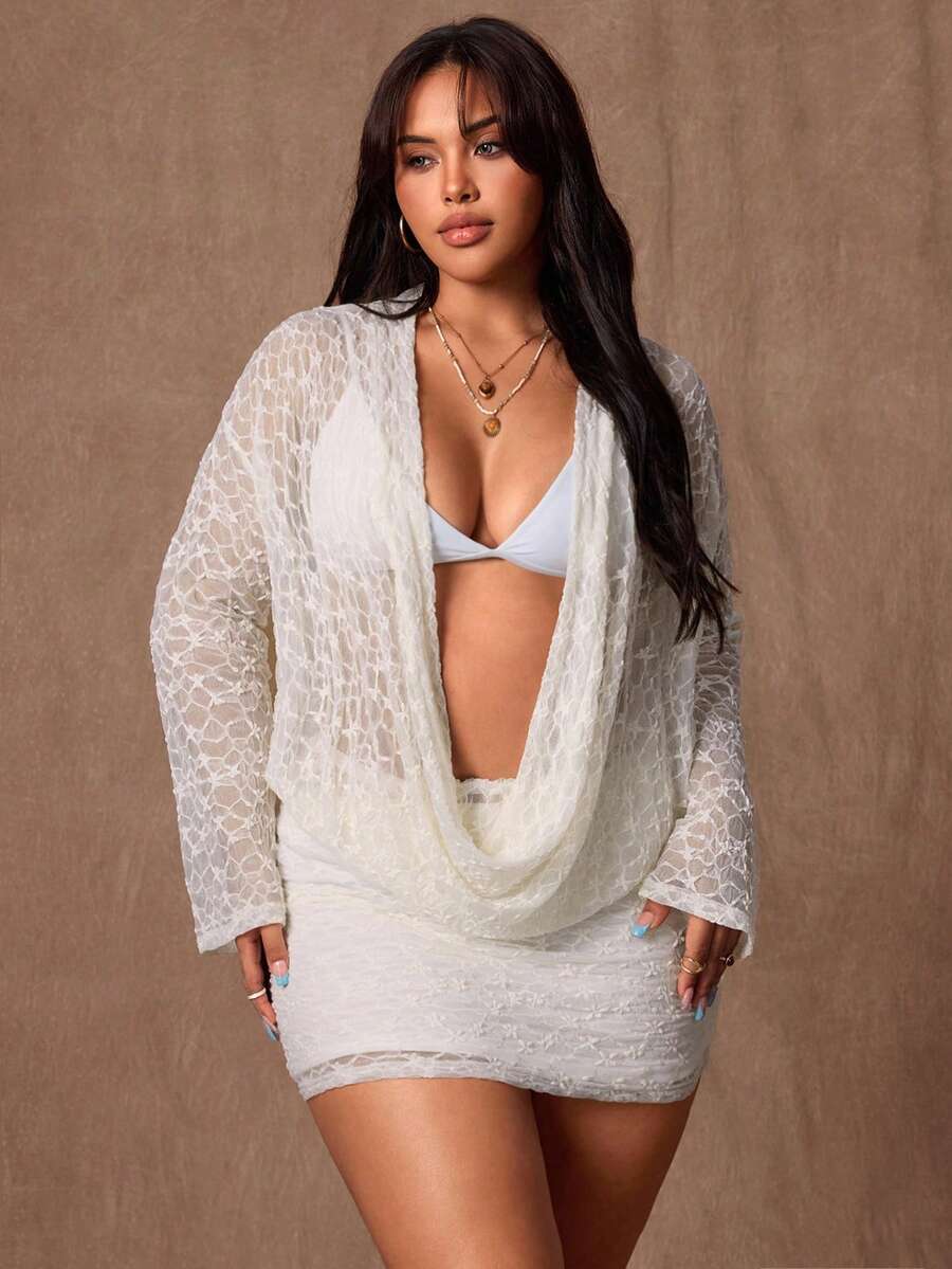 Rustia Plus Size Women Plunging Neckline Lace Trim Sexy Blouse