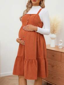 SHEIN Vestido Casual Feminino de Cor Sólida com Babado na Barra, Vestido de Maternidade, Primavera/Outono