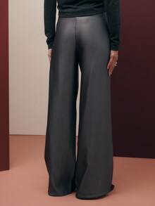 Nöista Pantaloni largi din satin gri închis, cu talie înaltă și curea cu legături independente, pentru o croială elegantă și confortabilă; Pantaloni largi din satin, ideali pentru ținute casual elegante și pantaloni de seară; Potriviti pentru stiluri de toamnă, iarnă, Halloween și Anul Nou. - Gri - Vizualizare 2