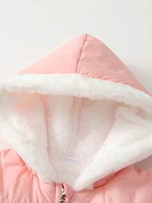 SHEIN Playful Pals 女婴休闲束腰蝴蝶结口袋泰迪熊内衬轻薄长袖拉链连帽绗缝外套，冬季连帽外套，秋季粉色女婴外套，女婴连帽外套，女婴蝴蝶结外套 - 淺粉色 - 查看 6