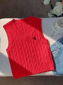 Comfortcana 秋季简约时尚休闲女式红色毛衣背心，情人节，圣诞节 - 紅色 - 查看 3