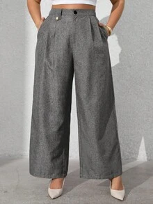 Vionelle Plus Size Women's Solid Color Front Button Flared Pants Linen Pants For Women Pants For Women High Waist Pants Wide Leg Pants Grey Pants - Dark Grey - View 5