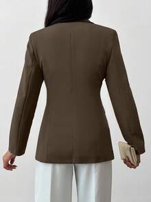 EURMUSE Women's Solid Color Waist Cinched Blazer Jacket, Suitable For Commuting - Army Green - View 2