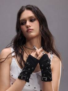 ROMWE Goth Women Fingerless Gloves - Black - View 5