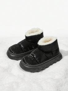 SHEIN 舒适时尚休闲亮面保暖雪地靴，轻便户外儿童靴，冬季 - 黑色 - 查看 4