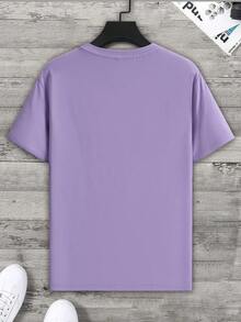 Manfinity Homme Plus Size Men's Casual Mountain Print T-Shirt, Summer Purple Street Wear - Pink - View 2