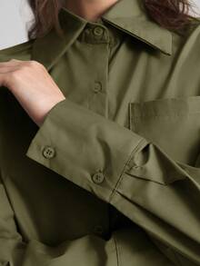 Ontre 2025秋季新款女士休闲宽松度假搭配衬衫，鼠尾草绿色长衬衫，女士衬衫，纽扣衬衫，通勤，夏季商务休闲海滩度假生日派对，教师，办公室穿着