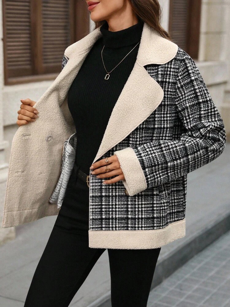 Women's Vintage Plaid Lapel Double-Breasted Jacket, Autumn/Winter  Autumn Outfits For Women  Women's Winter Jacket  Women's Winter Coat   Fall Clothes For Women Autumn Outfits For Women