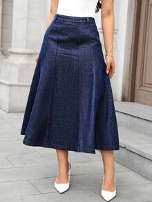 EMERY ROSE 时尚通勤水洗A字牛仔裙 - 深色水洗藍 - 查看 6