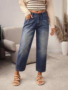 EMERY ROSE Women's Pocket Straight Loose Casual Versatile Jeans - Blue - View 5