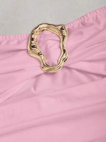 Sweetra Women's Sexy Fitted Strapless Metal Buckle Mini Dress - Pink - View 5