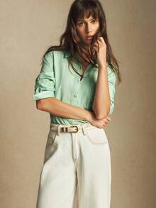 BizChic 2025 秋冬新款绿色条纹印花翻领纽扣前开襟女衬衫，现代优雅时尚商务休闲办公装，百搭百搭浪漫，适合正式场合、派对、海滩、婚礼、音乐节、早餐、机场、国庆节、新年、圣诞节、万圣节 - 綠色 - 查看 7