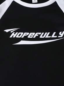 2pcs/Set Teenage Girls' Sporty Casual Outfit, Colorblock Crew Neck Long Sleeve Letter Print Sweatshirt And Wide Leg Pants