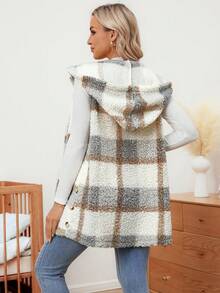 SHEIN Chaqueta de maternidad regular, cómoda y casual con cremallera delantera a cuadros - Multicolor - Ver 2