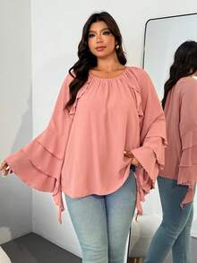 Enliva Áo kiểu tay dài dáng rộng có bèo nhún dành cho nữ cỡ lớn Jennifer Samantha Style, phù hợp với dáng người tròn trịa, thích hợp cho Ngày Valentine, Tình yêu, Quà tặng, Lãng mạn, Chúc mừng Ngày Valentine, 2026, Năm mới - Hồng - Xem 7