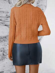 EMERY ROSE Women's Casual Commuter Lightweight Cardigan, Solid Color Greek Fret Knit, Autumn - Burnt Orange - View 2