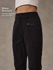 OutZeal 女式无 PFC 防水弹力拉链口袋修身户外裤，适合秋冬徒步露营 - 黑色 - 查看 2