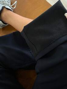 DAZY 纯色保暖宽松喇叭裤，女士休闲街头风，秋冬保暖款 - 藏蓝色 - 查看 7