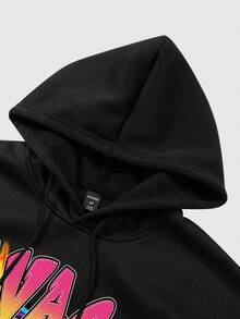 ROMWE MEN Street Life Men's Casual Streetwear Flame Head Print Sweatshirt - Black - View 5
