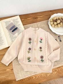 LMoss Kids Cardigan Rajut Lengan Panjang Motif Bunga untuk Bayi Perempuan, Pakaian Musim Gugur dan Musim Dingin untuk Anak Perempuan - Aprikot - View 2