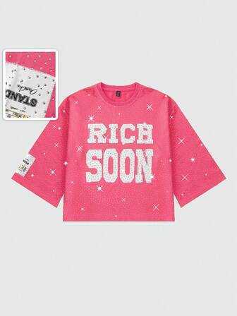 Street Life Men Rhinestone Embroidered T-Shirt, 3/4 Sleeve, Fall