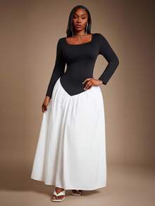 SHEIN SXY Abito lungo da donna elegante, minimalista e sexy, in stile vintage con contrasto bianco e nero, scollo a V profondo, spalline sottili, schiena scoperta, adatto per uscite casual, appuntamenti, feste in giardino, raduni, compleanni, feste, damigelle, cocktail, vacanze, festività - Bianco e nero - Visualizzare 7