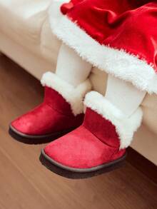 Cozy Pixies 1 Pair Girl Burgundy Fashionable Fluffy & Warm Snow Boots, Comfortable Daily & Sports Wear, Autumn/Winter