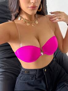 SuitURBody 2pcs Front Closure 1/2 Cup Strapless Bra, Magenta & Black, For Wedding, Party, Office Lady Invisible Bra - Multicolor - View 2