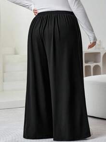 SHEIN CURVE+ Plus Size Women Black Gray Two Pieces Suit Plus Size Wide Leg Pants Pants