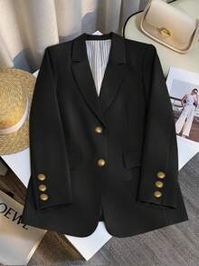 Franclia Cream-Colored Casual Blazer Jacket For Women, French Style Spring/Autumn New Arrival, Solid Color Lightweight Suit Jacket