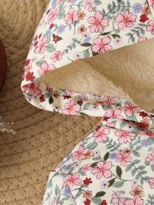 SHEIN 女婴可爱碎花柔软保暖连帽外套，秋冬季 - 黑色 - 查看 3