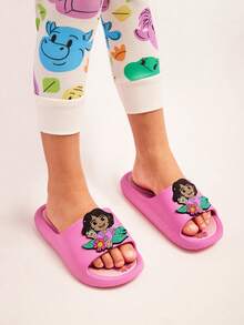 DORA | SHEIN Cute Cartoon Pink Girl Children's Slippers, Toddlers And Children's Quick-Drying Bathroom Slippers, Light And Durable EVA Material, Can Be Worn Indoors, Bathrooms, Playgrounds, Swimming Pools, Beaches And Other Indoor And Outdoor, Flower Pattern - Pink - View 2