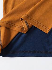 Vacaura Áo thun tay dài cổ tròn màu tương phản thường ngày có túi nhỏ cho bé trai - Xanh đậm - Xem 3