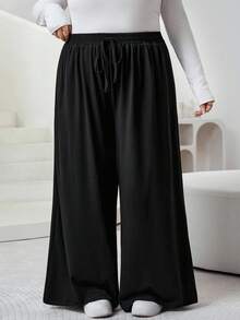 SHEIN CURVE+ Plus Size Women Black Gray Two Pieces Suit Plus Size Wide Leg Pants Pants