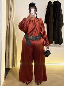 Maweii Set casual da 2 pezzi oversize con spalla asimmetrica e maniche lunghe